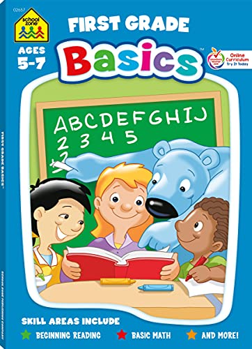 School Zone - First Grade Basics Workbook - 96 Pages, Ages 5 And Up, 1St Grade, Phonics, Vowels, Beginning Reading, Math, Telling Time, Money, And More (School Zone Basics Workbook Series)