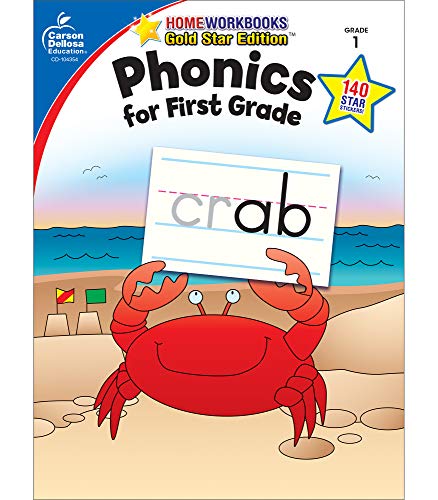 Carson Dellosa Phonics For First Grade Workbook?Writing Practice, Tracing Letters, Writing Words With Incentive Chart And Motivational Stickers (64 Pgs) (Home Workbooks)