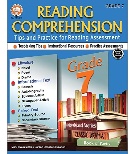 Grade 7 Reading Comprehension Workbook?Literature, Novels, Poetry, Science And Newspaper Articles, Autobiographies With Reading Assessment Practice, Ela For Homeschool Or Classroom (64 Pgs)