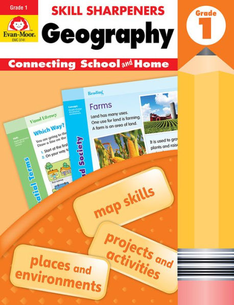Evan-Moor Skill Sharpeners: Geography, Grade 1 Activity Book - Supplemental At-Home Resource Geography Skills Workbook
