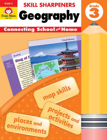 Evan-Moor Skill Sharpeners: Geography, Grade 3 Activity Book - Supplemental At-Home Resource Geography Skills Workbook
