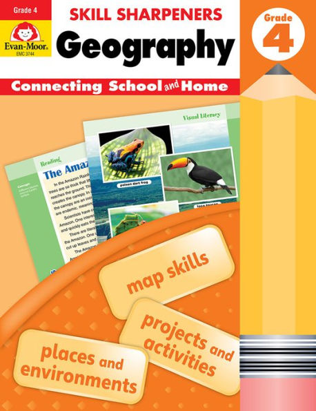Evan-Moor Skill Sharpeners: Geography, Grade 4 Activity Book - Supplemental At-Home Resource Geography Skills Workbook