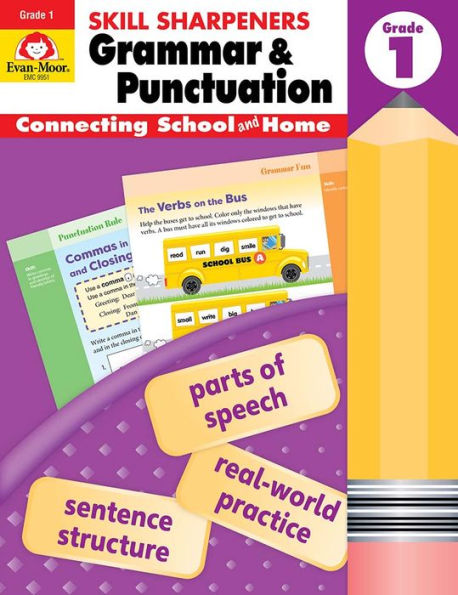 Evan-Moor Skill Sharpeners Grammar And Punctuation Grade 1, Full-Color Activity Book - Supplemental Homeschool Workbook