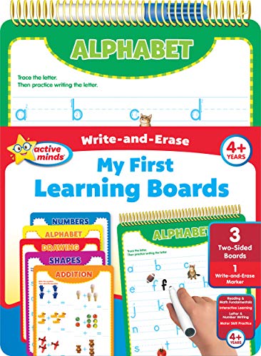 Active Minds - Write-And-Erase - Wipe Clean Learning Boards Ages 4+ - Numbers, Addition, Alphabet, Shapes, And Drawing