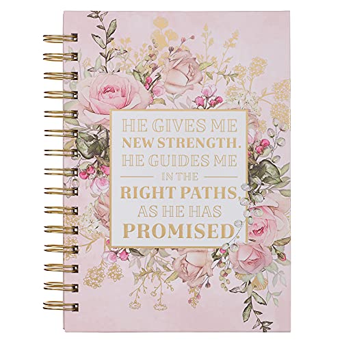 Large Hardcover Journal, He Gives Me New Strength ?????? Psalm 23:3 Bible Verse, Pink Floral Inspirational Wire Bound Spiral Notebook W/192 Lined Pages, 6?????? X 8.25??????