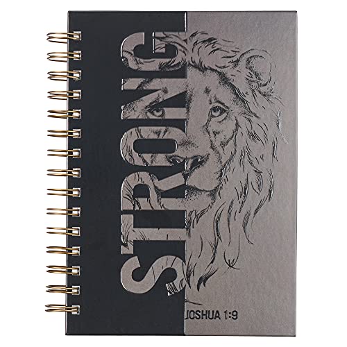 Large Hardcover Journal, Strong Lion ?????? Joshua 1:9, Black And Gray Inspirational Wire Bound Spiral Notebook W/192 Lined Pages, 6?????? X 8.25??????