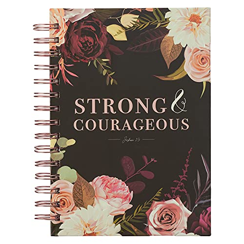 Large Hardcover Journal Strong And Courageous Joshua 1:9 Bible Verse Rose Floral Inspiratonal Wire Bound Notebook w/192 Lined Pages