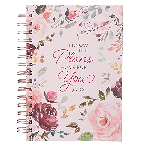 Large Hardcover Journal I Know The Plans I Have Fur You Jeremiah 29:11 Pink Floral Inspirational Wire Bound Notebook w/192 Lined Pages
