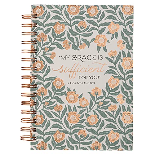 Large Hardcover Journal My Grace Is Sufficient Fur You 2 Corinthians 12:9 Gold Floral Inspirational Wire Bound Notebook w/192 Lined Pages