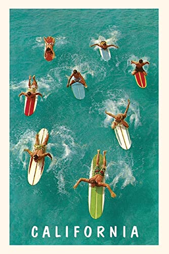 The Vintage Journal Aerial View Of Surfers With Colorful Boards, California (Pocket Sized