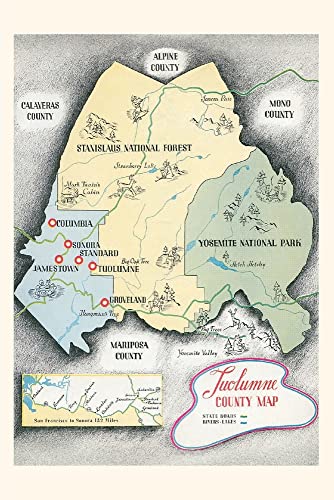 Vintage Journal Visitors Map Of Tuolumne County (Pocket Sized