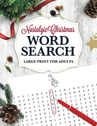 Nostalgic Christmas Word Search Large Print For Adults: Holiday Puzzle Book With Illustrations & Answers