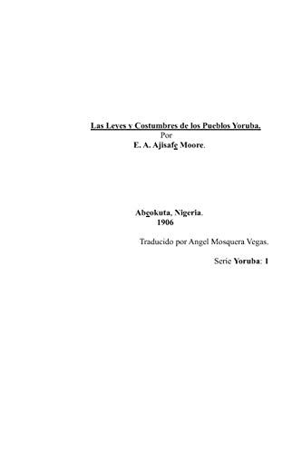 Leyes y Costumbres de los Pueblos Yoruba 1906 traducc?¡on (Spanish Edition)