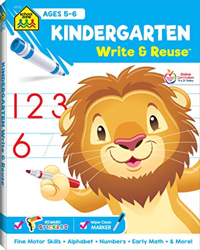 School Zone - Kindergarten Write & Reuse Workbook - Ages 5 To 6, Spiral Bound, Write-On Learning, Wipe Clean, Includes Dry Erase Marker, Early Math, And More (School Zone Write & Reuse Workbook)