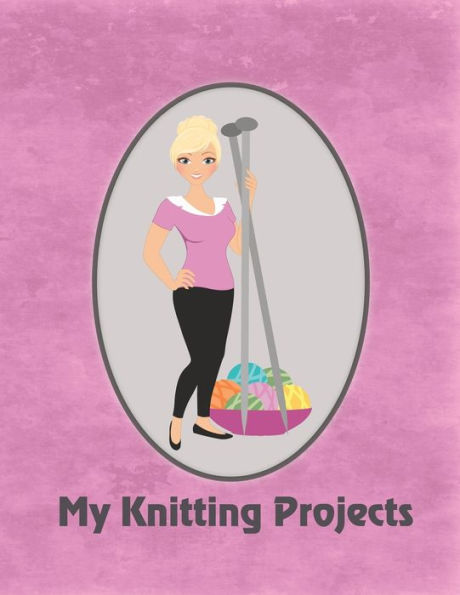My Knitting Projects : Modern Knitting Woman With Blonde Hair On A Dark Rose Background, Glossy Finish
