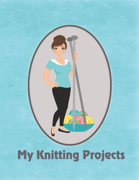 My Knitting Projects : Modern Knitting Woman With Brunette Hair On A Blue Background, Glossy Finish