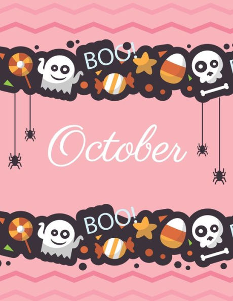October : Boo Boo Halloween Pink Cover And Dotted Pages, Extra Large (8. 5 X 11) Inches, 110 Pages, White Paper