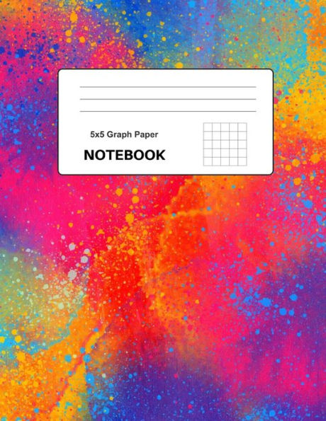 5x5 Graph Paper Notebook: 8.5 x 11 inches | 100 pages Quad Ruled | Colorful Paint Spray Pink Yellow Orange Blue Cover | Perfect for everyone |
