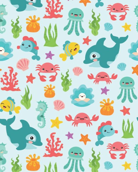 Ocean Life Story Paper : Delightful Ocean Creatures Dotted Midline And Picture Space - Grades K-2 School Exercise Book