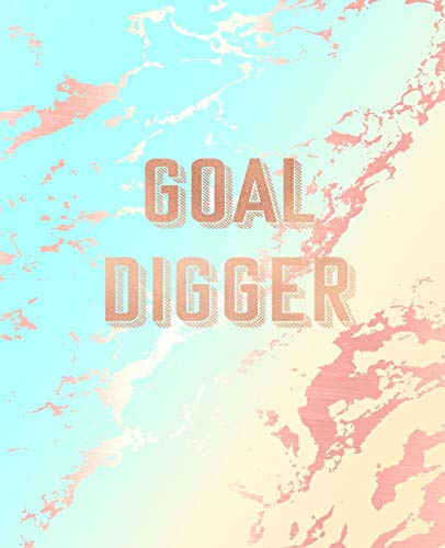 Goal Digger: Inspirational Quote Notebook, Deep Blue and Pastel Marble and Rose Gold | 7.5 x 9.25, 120 College Ruled Pages
