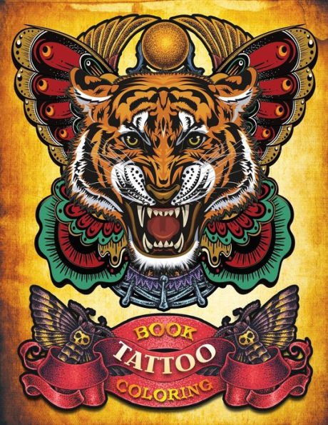 Tattoo Coloring Book : Hand-Drawn Set Of Old School Tattoos Coloring Book (Relaxing, Inspiration)