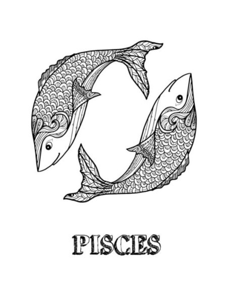Pisces: Coloring Book With Three Different Styles Of All Twelve Signs Of The Zodiac. 36 Individual Coloring Pages. 8.5 X 11