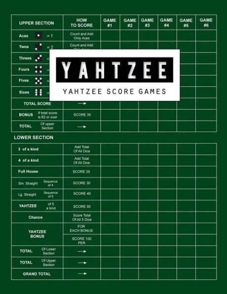 Yahtzee Score Game : Yahtzee Games Record Score, Scoresheet Keeper Notebook, Yahtzee Score Sheet, Yahtzee Score Card, Write In The Player Name And Record Dice Thrown, 100 Pages