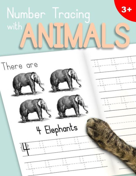 Number Tracing With Animals : Learn The Numbers - Number And Counting Practice Workbook For Children In Preschool And Kindergarten - Light Blue|Peach Cover