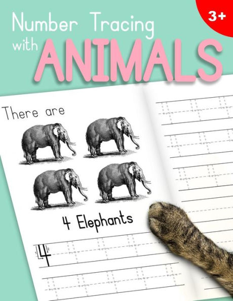 Number Tracing With Animals : Learn The Numbers - Number And Counting Practice Workbook For Children In Preschool And Kindergarten - Mint|Pink Cover