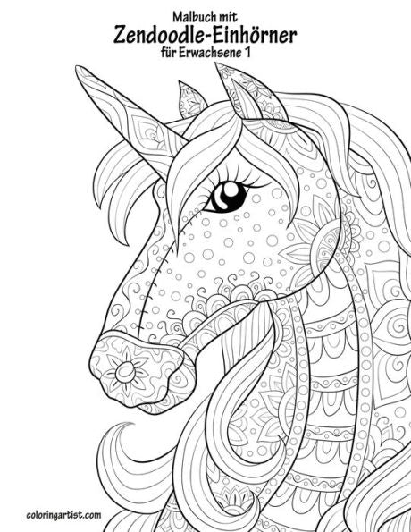Malbuch Mit Zendoodle-Einhörner Für Erwachsene 1