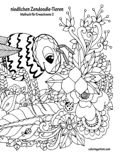 Malbuch Mit Niedlichen Zendoodle-Tieren Für Erwachsene 2