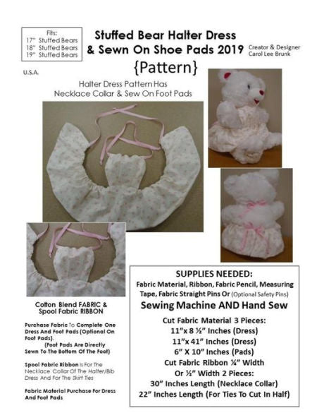 Stuffed Bear Halter Dress And Sewn On Foot Pads Pattern 2019: Pattern
