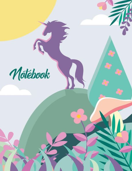 Notebook: Magical Unicorn On Hill College Ruled Line Paper 8.5X11 Composition Note Book 70 Sheets (140 Pages)