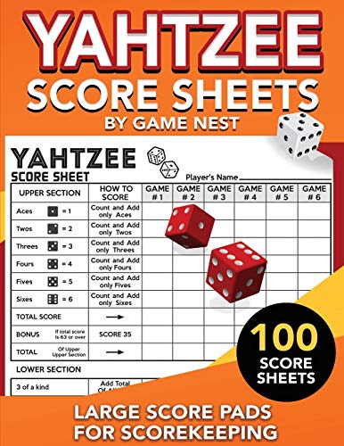 Yahtzee Score Sheets : 100 Large Score Pads for Scorekeeping | 8.5" X 11" Yahtzee Score Cards