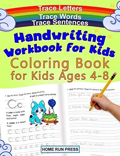 Handwriting Workbook For Kids Coloring Book For Kids Ages 4-8: Trace Letters