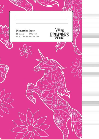 Manuscript Paper : Floral Unicorn | A4 Blank Sheet Music Notebook
