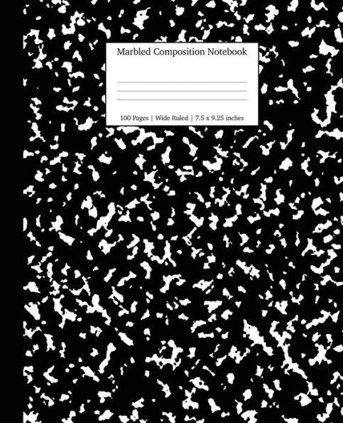 Marbled Composition Notebook : Black Marble Wide Ruled Paper Subject Book