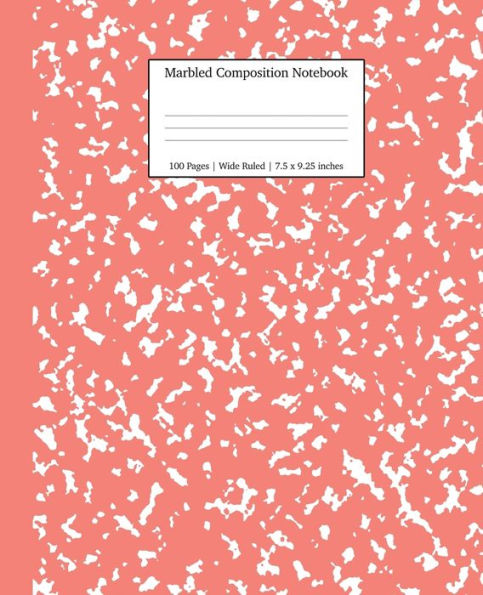 Marbled Composition Notebook : Coral Pink Marble Wide Ruled Paper Subject Book