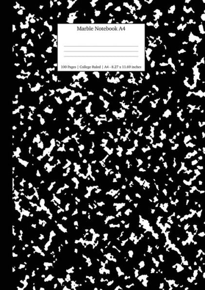 Marble Notebook A4 : Black Marble College Ruled Journal