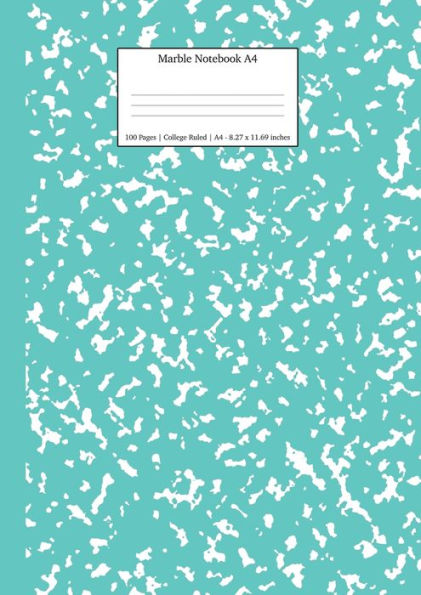 Marble Notebook A4 : Turquoise Marble College Ruled Journal