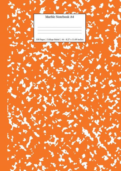 Marble Notebook A4 : Pumpkin Marble College Ruled Journal