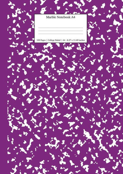 Marble Notebook A4 : Purple Marble College Ruled Journal