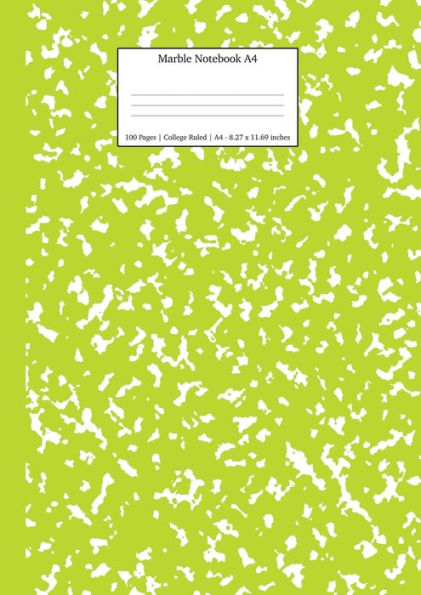 Marble Notebook A4 : Green Marble College Ruled Journal