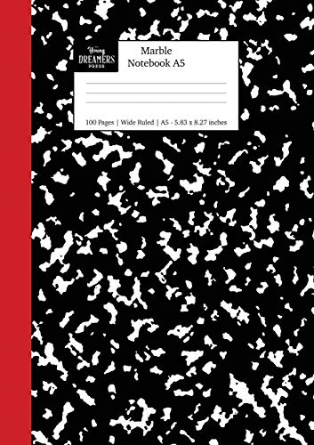 Marble Notebook A5: Black And Red Spine Marble Wide Ruled Journal (A5 Lined Notebooks)