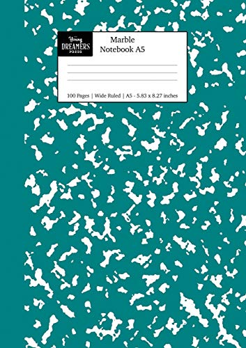 Marble Notebook A5 : Teal Green Marble Wide Ruled Journal