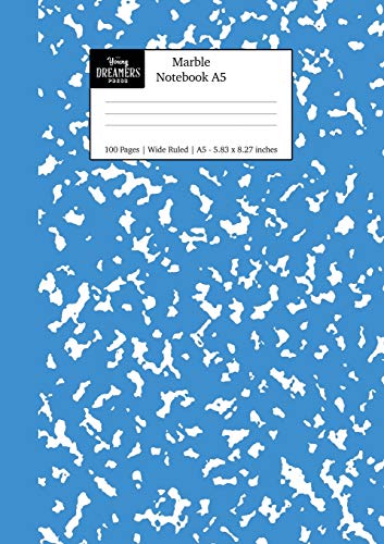 Marble Notebook A5 : Blue Marble Wide Ruled Journal