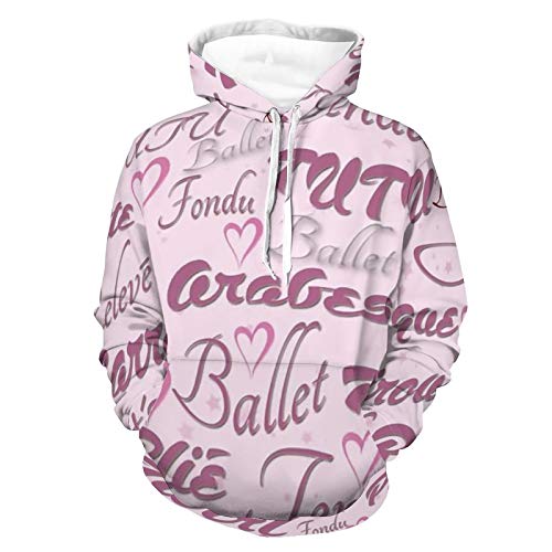 Unisex Women Men Hoodies Long Sleeve Breathable Hoodies and Sweatshirts Ballet Words Pattern Autumn Outfit for Travel Sports