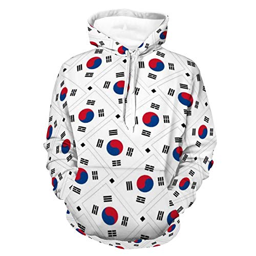 Unisex Long Sleeve Pullover Hoodies Womens Mens South Korea Flag Weave Pattern Super Soft Hooded T-Shirts with Pocket