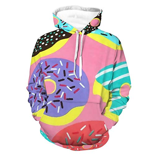 Unisex Women Men Hoodies Long Sleeve Comfortable Hoodies and Sweatshirts Happy Donuts Pattern Autumn Outfit for Travel Sports