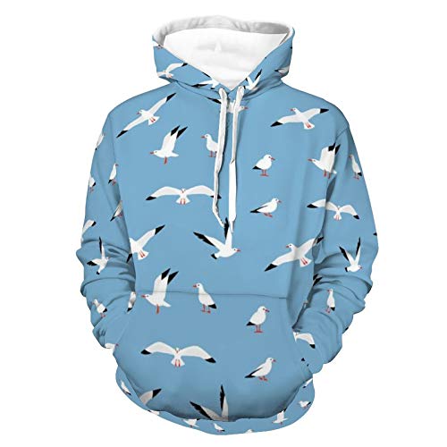 Unisex Realistic Print Hoodie Cartoon Seagulls Pattern Pullover Sweatshirt Long Sleeve Durable Sweater with Pocket for Women Men